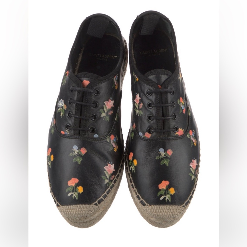 Saint Laurent Black Floral Lace-Up Espadrilles